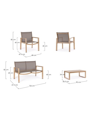 SALOTTINI: vendita online Set 4 Pezzi Salotto Kallen Bizzotto, Struttura in Alluminio, Seduta in Textilene, Design Moderno in...