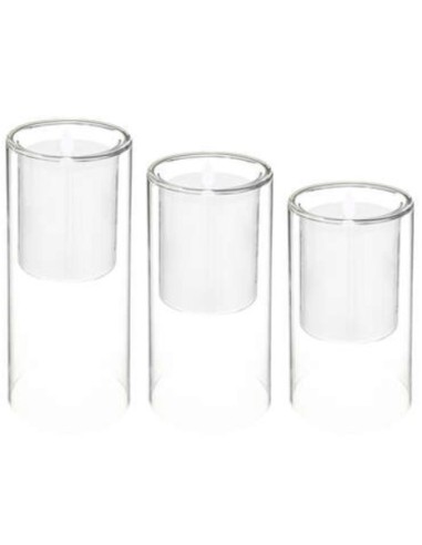 SET 3 CANDELE LED 187641 15/20/25CM BASE VETRO