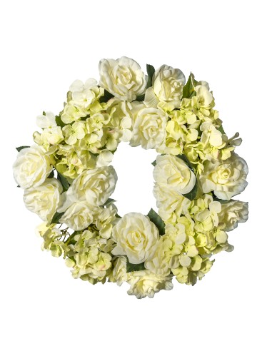 GHIRLANDA ROSE/HYDRANGEA D50CM BIANCO/VERDE su Shop in Casa
