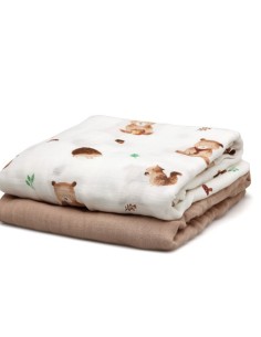 Set 2 mussole orsi marrone 120x120 cm | Bambù e Cotone | Shopincasa.it