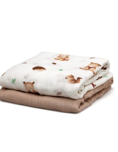 Set 2 mussole orsi marrone 120x120 cm | Bambù e Cotone | Shopincasa.it