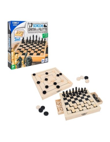 GIOCO 41160 SCACCHI DAMA E FILETTO LEGNO
