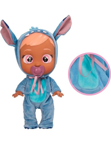 Cry Babies Disney Stitch, bambola con pigiama blu, suoni realistici...