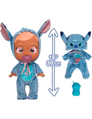 Cry Babies Disney Stitch, bambola con pigiama blu, suoni realistici...