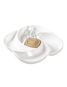 Brandani Antipastiera Girella Porcellana e Bamboo 24 cm con 4 Forchettine | shopincasa.it