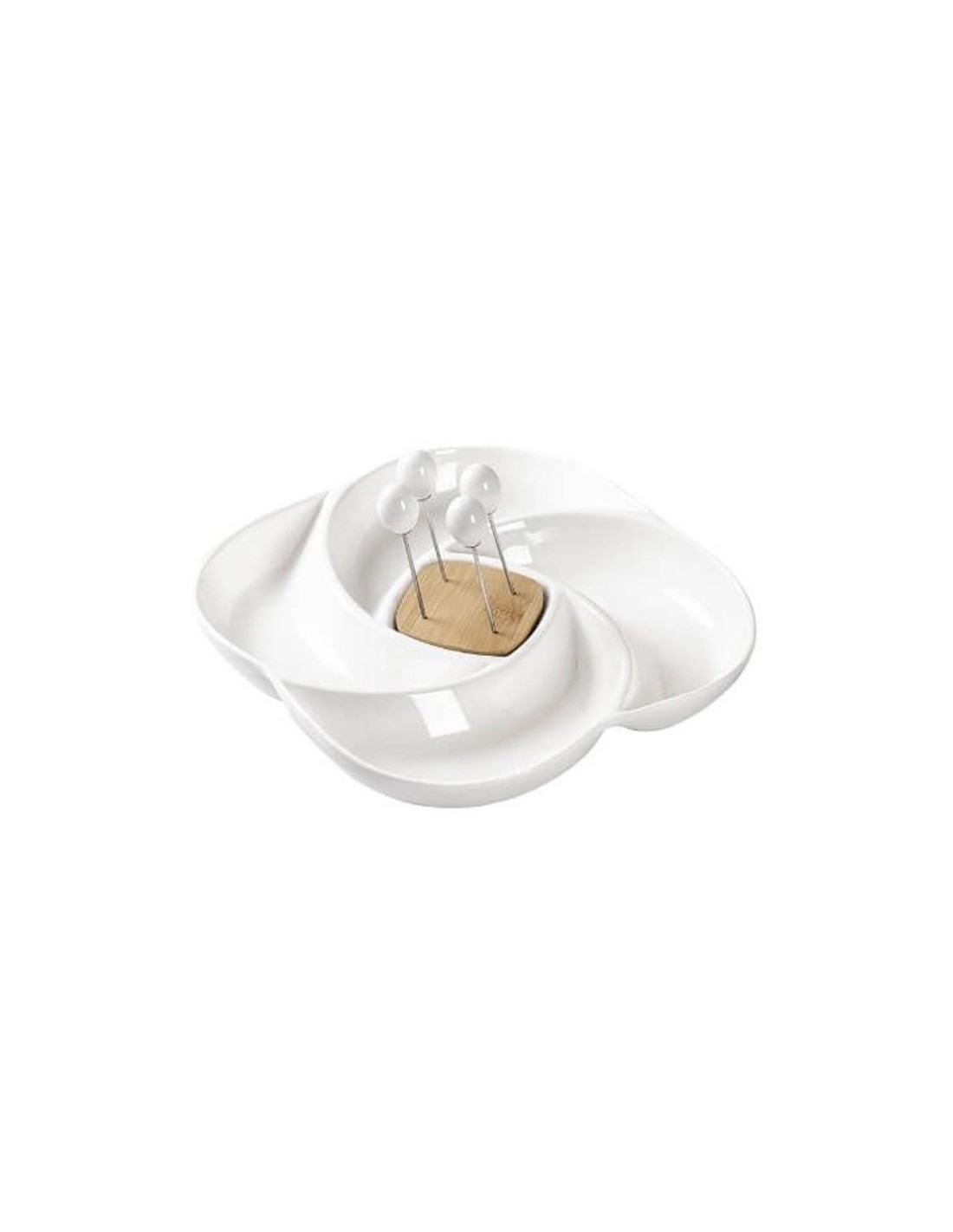 Brandani Antipastiera Girella Porcellana e Bamboo 24 cm con 4 Forchettine | shopincasa.it