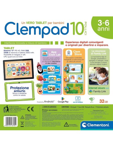PRESCOLARI: vendita online Tablet Clempad Clementoni da 10 pollici per bambini da 3 a 6 anni in offerta