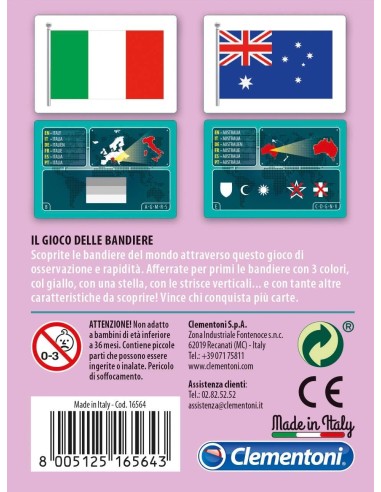 GIOCO DI CARTE GIOCO DELLE BANDIERE, NOMI E MAPPPA DI 50 PAESI CLEM...