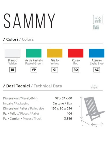 SDRAIO E LETTINI SPIAGGIA: vendita online SPIAGGINA SAMMY VERDE PASTELLO in offerta