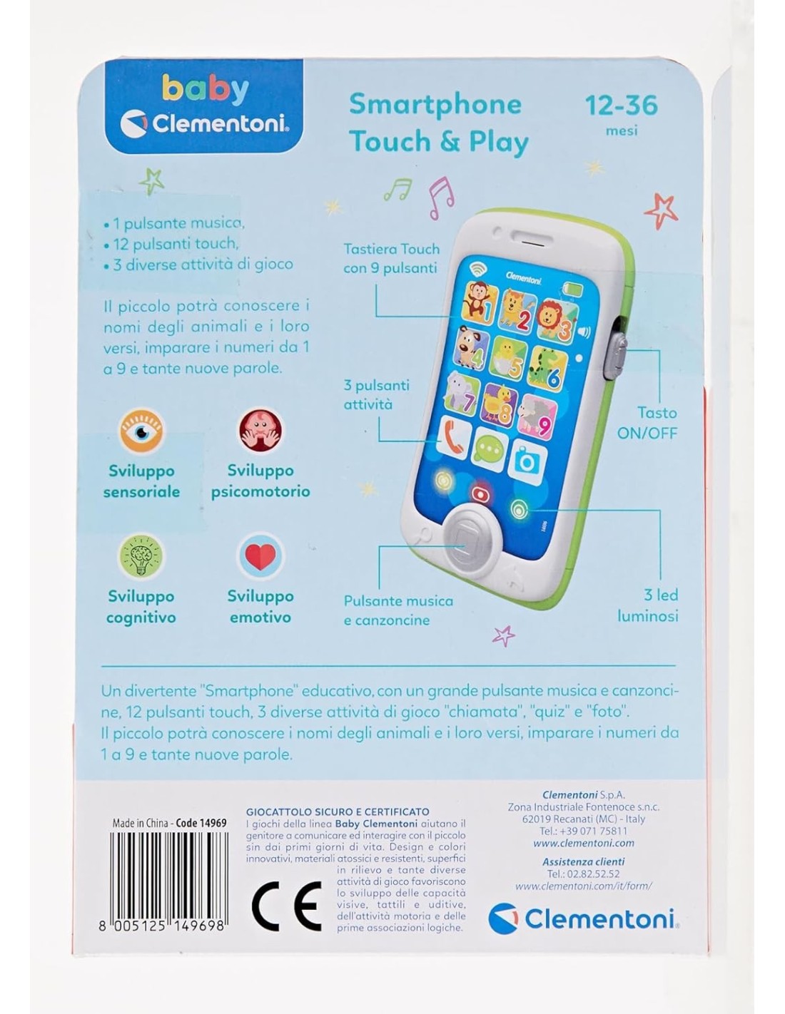 Clementoni Smartphone Touch & Play - Giocattolo Educativo per Bambi...