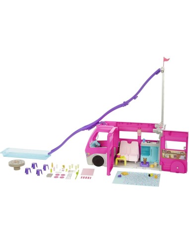 GIOCATTOLO PUBBLICIZZATO: vendita online BARBIE CAMPER DEI SOGNI Playset con Veicolo, con Ruote, Piscina, Scivolo, 7 Aree Gio...
