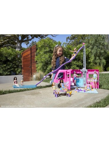 GIOCATTOLO PUBBLICIZZATO: vendita online BARBIE CAMPER DEI SOGNI Playset con Veicolo, con Ruote, Piscina, Scivolo, 7 Aree Gio...