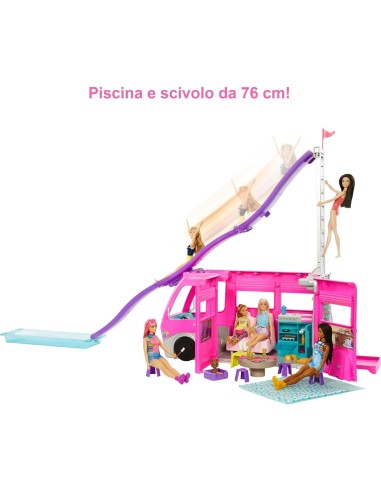 GIOCATTOLO PUBBLICIZZATO: vendita online BARBIE CAMPER DEI SOGNI Playset con Veicolo, con Ruote, Piscina, Scivolo, 7 Aree Gio...