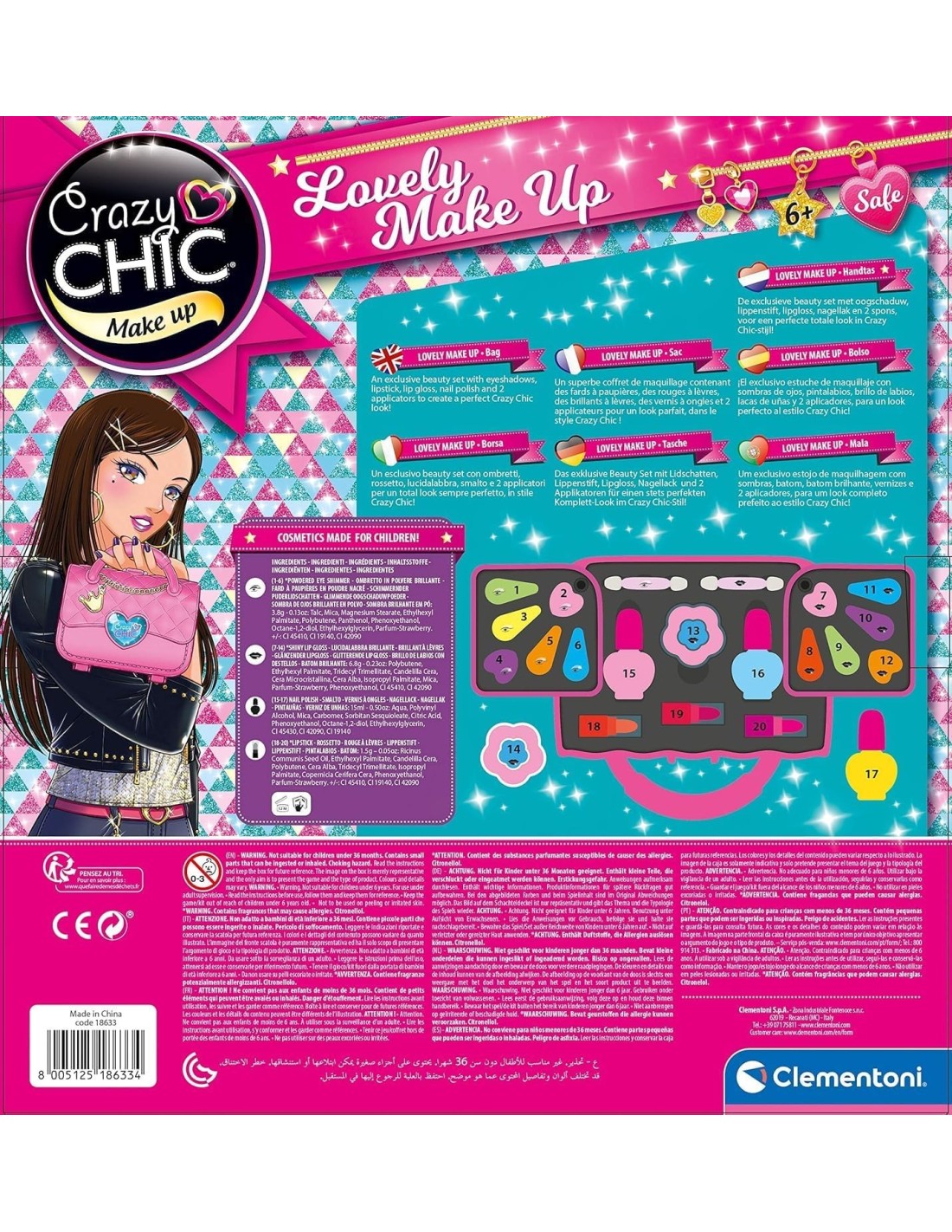 Clementoni Crazy Chic Lovely - Cofanetto Trucchi a Borsetta per Bam...