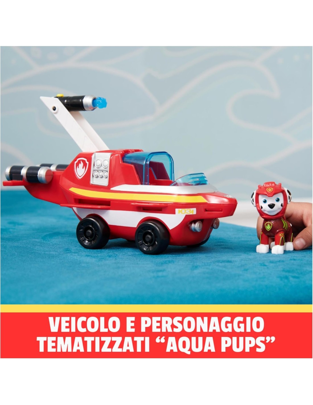 Paw Patrol, Veicolo Trasformabile Aqua Pups di Marshall con Persona...
