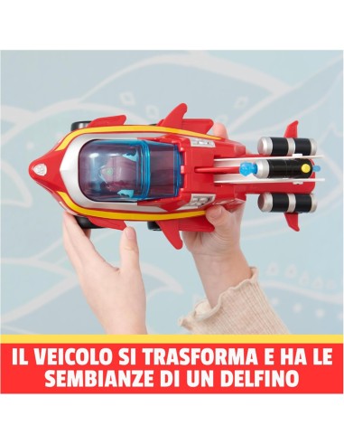 Paw Patrol, Veicolo Trasformabile Aqua Pups di Marshall con Persona...