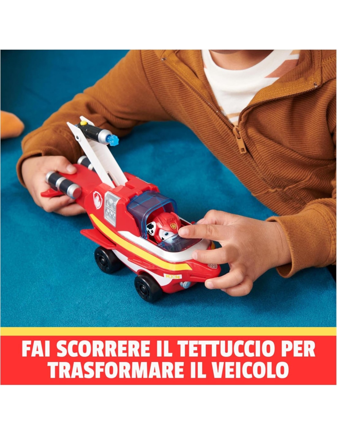 Paw Patrol, Veicolo Trasformabile Aqua Pups di Marshall con Persona...