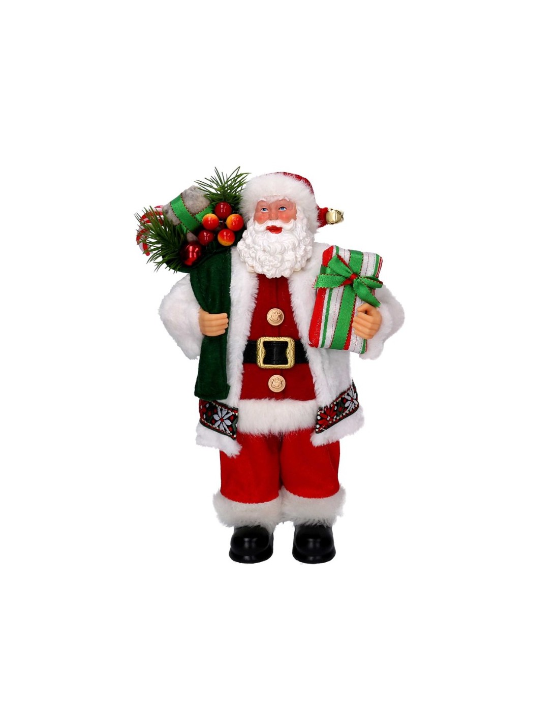 BABBO NATALE TESSUTO BIANCO/ROSSO H30CM CON REGALI su Shop in Casa