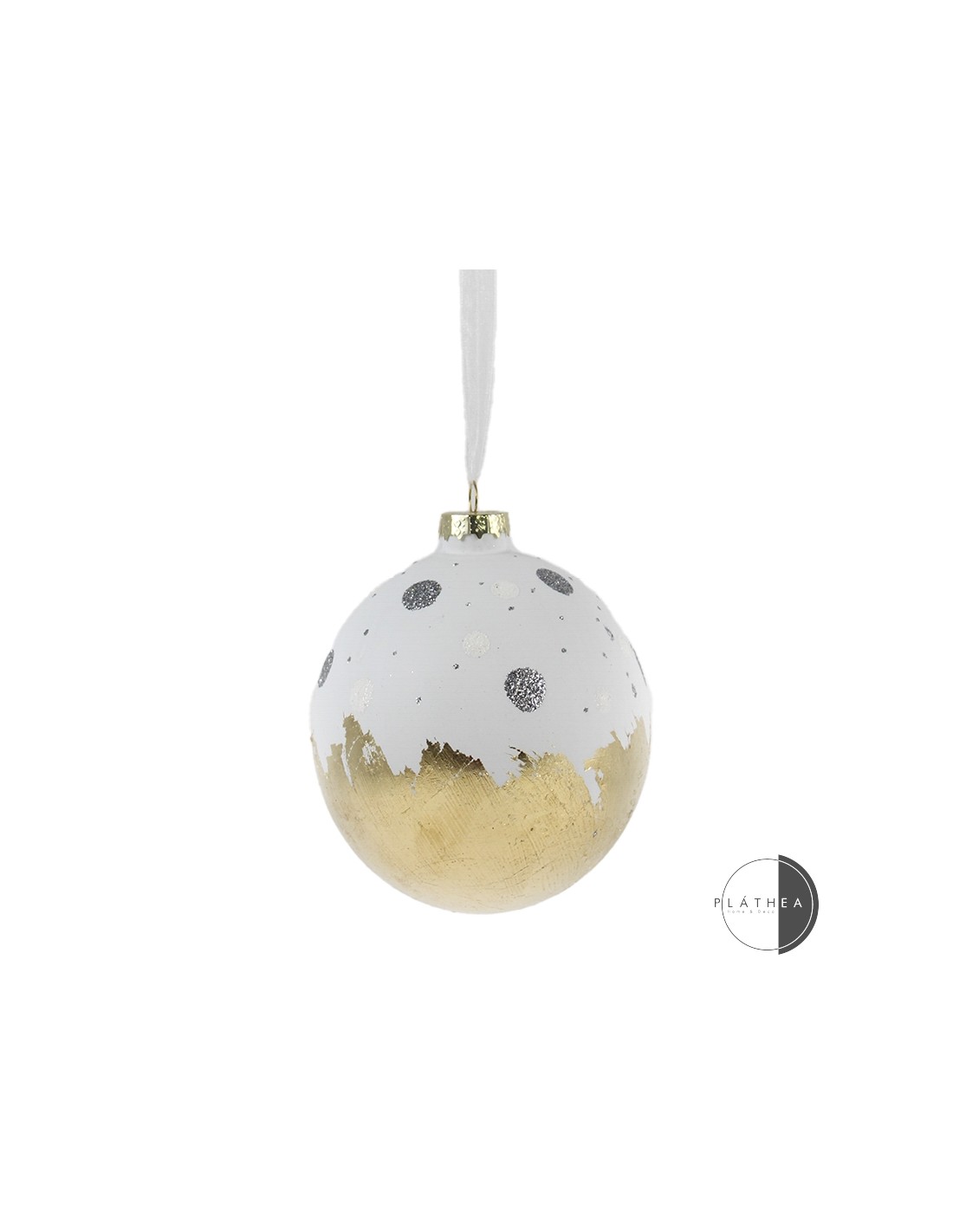 SFERA VETRO 8CM BIANCO/ORO