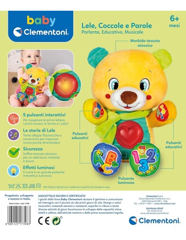 Clementoni Lele Coccole e Parole, Orsetto Peluche Parlante Interatt...
