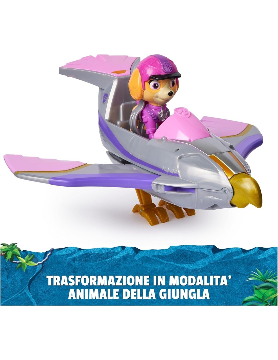PAW Patrol Jungle Pups, Veicolo Falco di Skye, Jet Giocattolo con P...