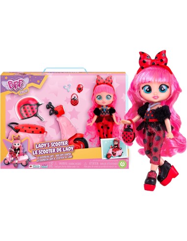 BFF by Cry Babies Lady, playset bambola, scooter con 10 accessori, ...