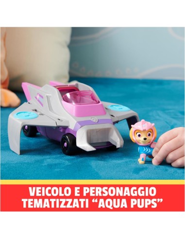 Paw Patrol, veicolo trasformabile Aqua Pups di Skye, personaggio Sk...