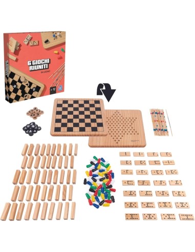 Editrice Giochi, Set di 6 Giochi da Tavolo in Legno, Scacchi, Dama,...