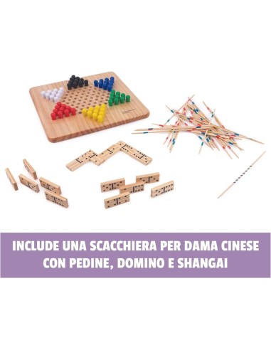 Editrice Giochi, Set di 6 Giochi da Tavolo in Legno, Scacchi, Dama,...