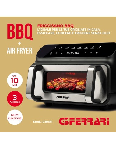 G3 Ferrari G10181 Friggitrice e Griglia ad Aria BBQ, 2000W, 10 Litr...