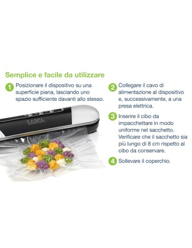 Laica VT32050 Macchina per Sottovuoto Compatta - 9 L/min, Magnetica...