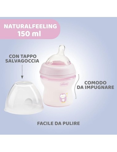 BIBERON - CIUCCETTI - TETTARELLE: vendita online Chicco Natural Feeling Biberon Anticolica 0+ Mesi - 150 ml, Rosa, Tettarella...