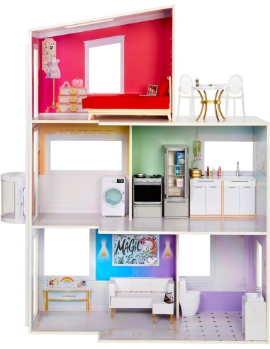 GIOCATTOLO PUBBLICIZZATO: vendita online Rainbow High Townhouse, Casa delle Bambole in Legno, 3 Piani, 5 Stanze, Patio, Ascen...