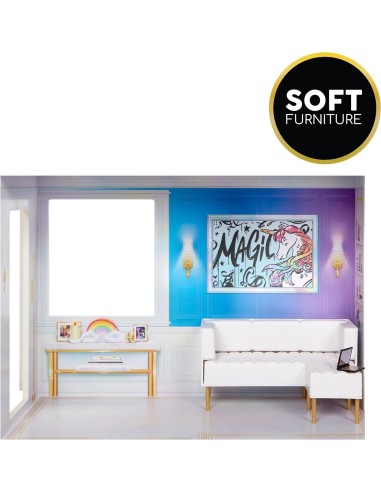 GIOCATTOLO PUBBLICIZZATO: vendita online Rainbow High Townhouse, Casa delle Bambole in Legno, 3 Piani, 5 Stanze, Patio, Ascen...