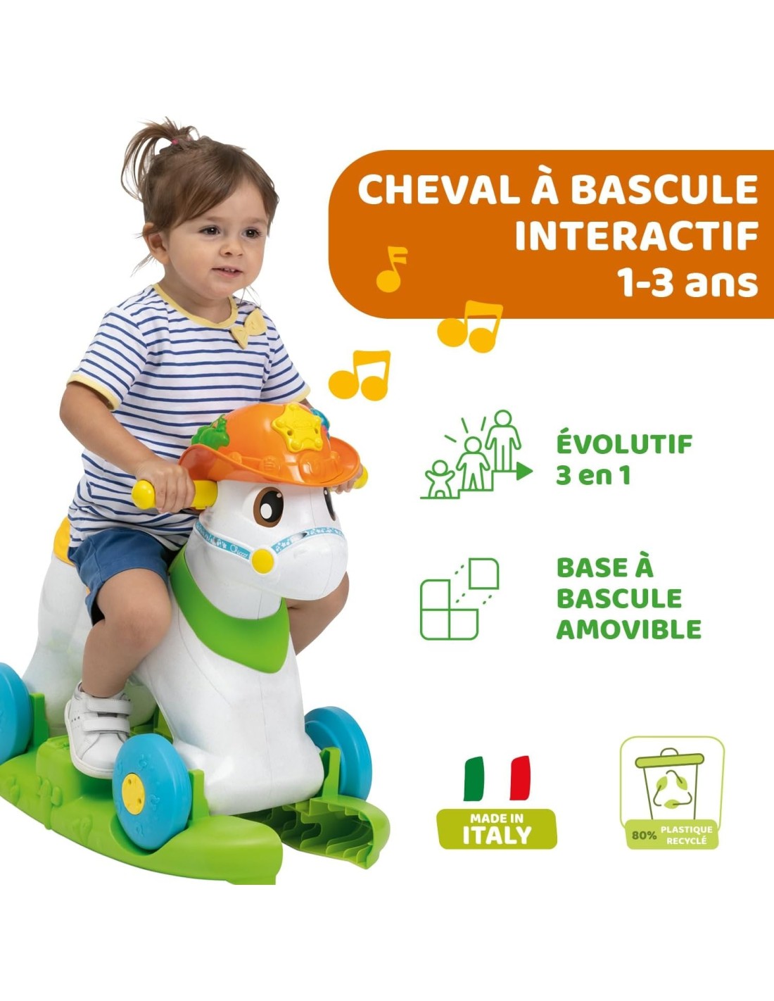 Chicco Baby Rodeo - Cavallo a Dondolo Cavalcabile, Centro Attività Bilingue, Giochi Bambini
