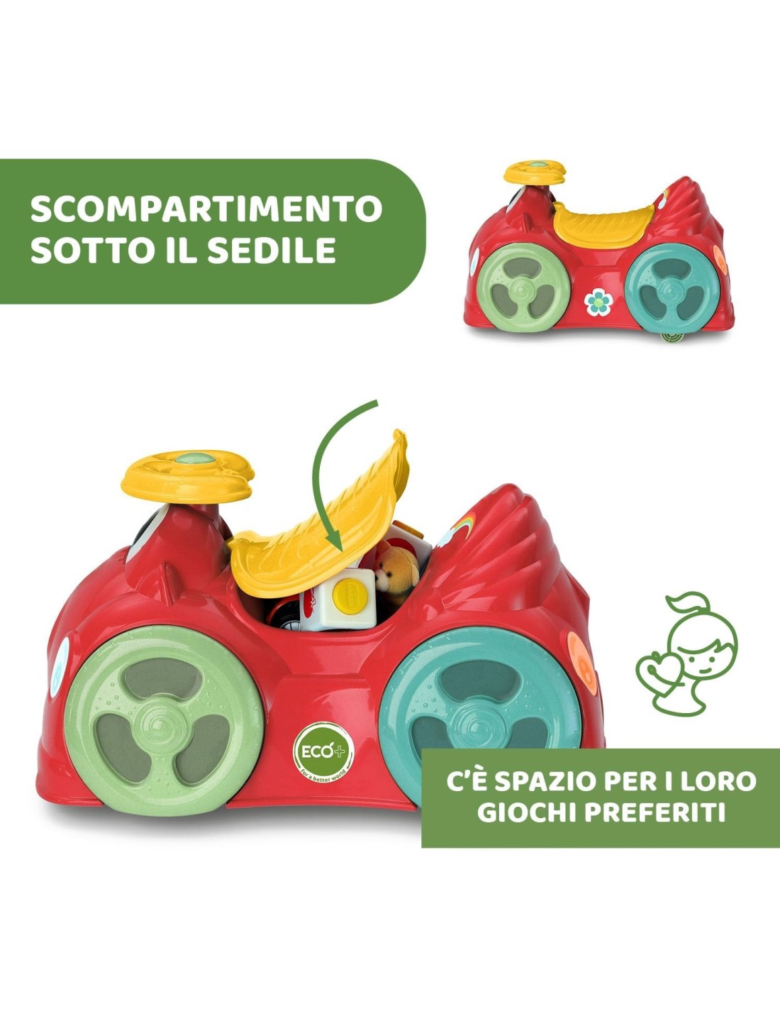 Chicco All Around Eco+ Rosso - Macchina Cavalcabile per Bambini, Plastica Riciclata, Ruote Piroettanti, Made in Italy | shop in