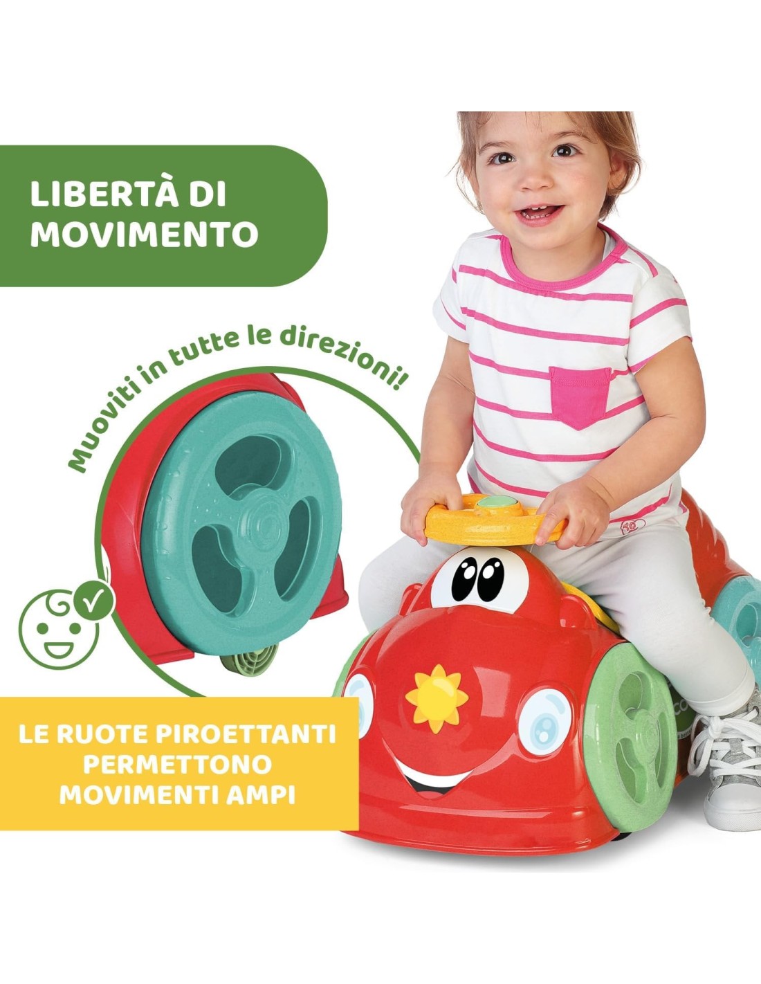 Chicco All Around Eco+ Rosso - Macchina Cavalcabile per Bambini, Plastica Riciclata, Ruote Piroettanti, Made in Italy | shop in