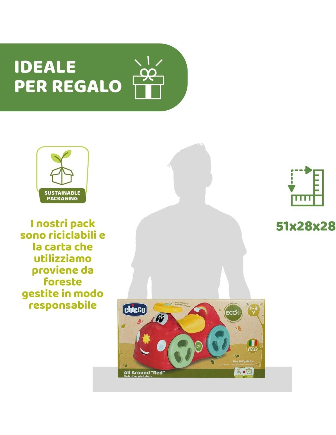 Chicco All Around Eco+ Rosso - Macchina Cavalcabile per Bambini, Plastica Riciclata, Ruote Piroettanti, Made in Italy | shop in