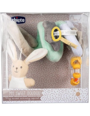 Chicco Gioco Fune Passeggio My Sweet Doudou - Morbido Tessuto Velour, 3 Attività, Agganciabile a Passeggino e Carrozzina, Beige,