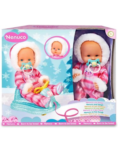 Nenuco e la Sua Slitta | Bambola 35 cm Con Slitta e Tuta Rosa | shop in casa