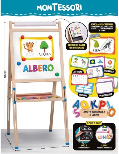 Lisciani Giochi Montessori Lavagnona Legno - Maxi Lavagna Magnetica e Didattica