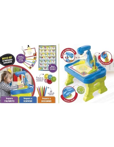 Lisciani Giochi Carotina Banchetto Proiettore LED Scuola di Scrittura - Tavolo Educativo per Bambini