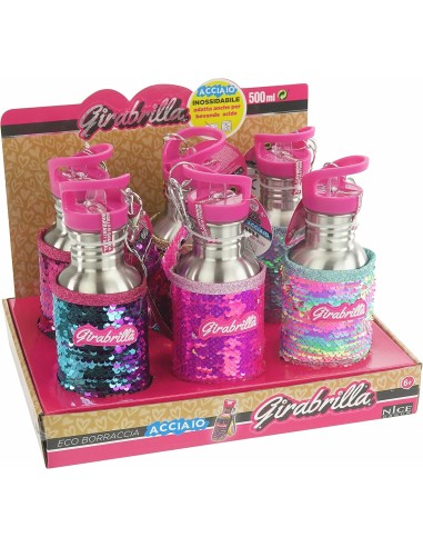 Girabrilla Eco Bottiglia Acciaio 500ml con Paillettes Reversibili e Maniglia | shop in casa