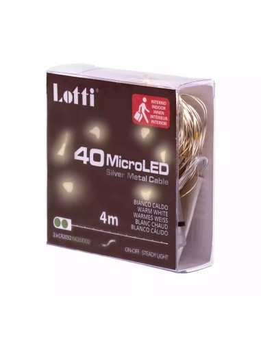 LUCI DI NATALE: vendita online Luci di Natale Catena da 4mt con 40 MicroLED Bianco Caldo con Batteria e Porta Micro USB in of...