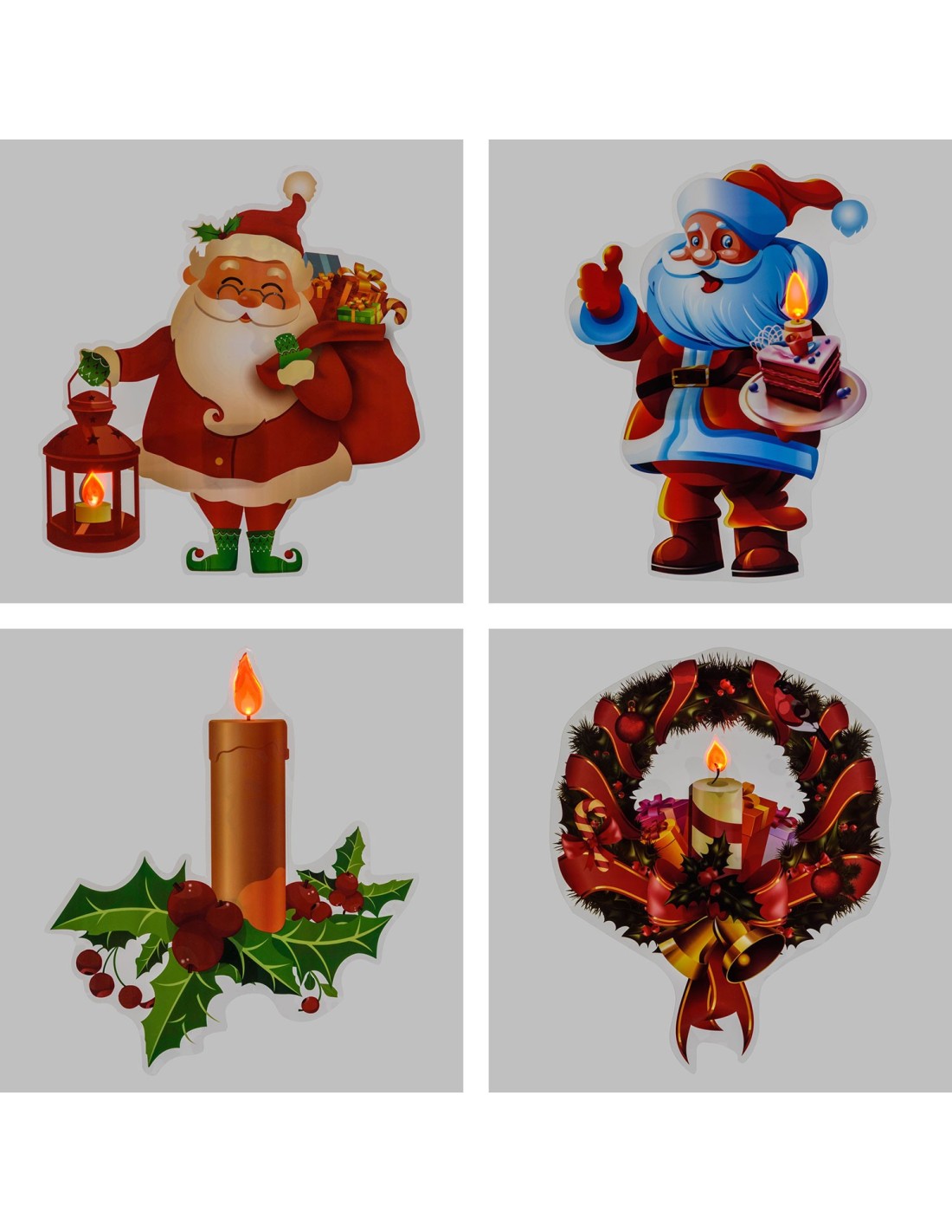 LUCI DI NATALE: vendita online Vetrofania Natalizia LED Elettrostatica 25cm con Effetto Fiamma Mix 4 Soggetti Babbo Natale in...