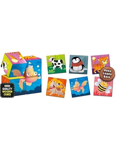 Lisciani Giochi Montessori Cubi e Logica 3 in 1, Cubi in Legno e Puzzle Animali | shop in casa