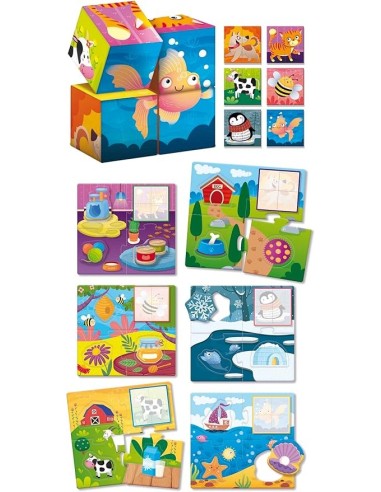 Lisciani Giochi Montessori Cubi e Logica 3 in 1, Cubi in Legno e Puzzle Animali | shop in casa