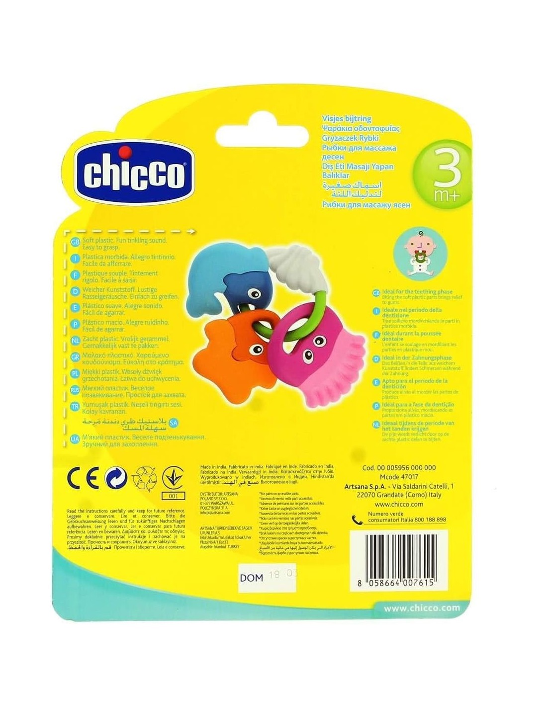 Chicco Baby Senses Sea Creatures Teether | Massaggiagengive e Sonaglio Multicolour | Sicuro e Facile da Impugnare | shop in casa