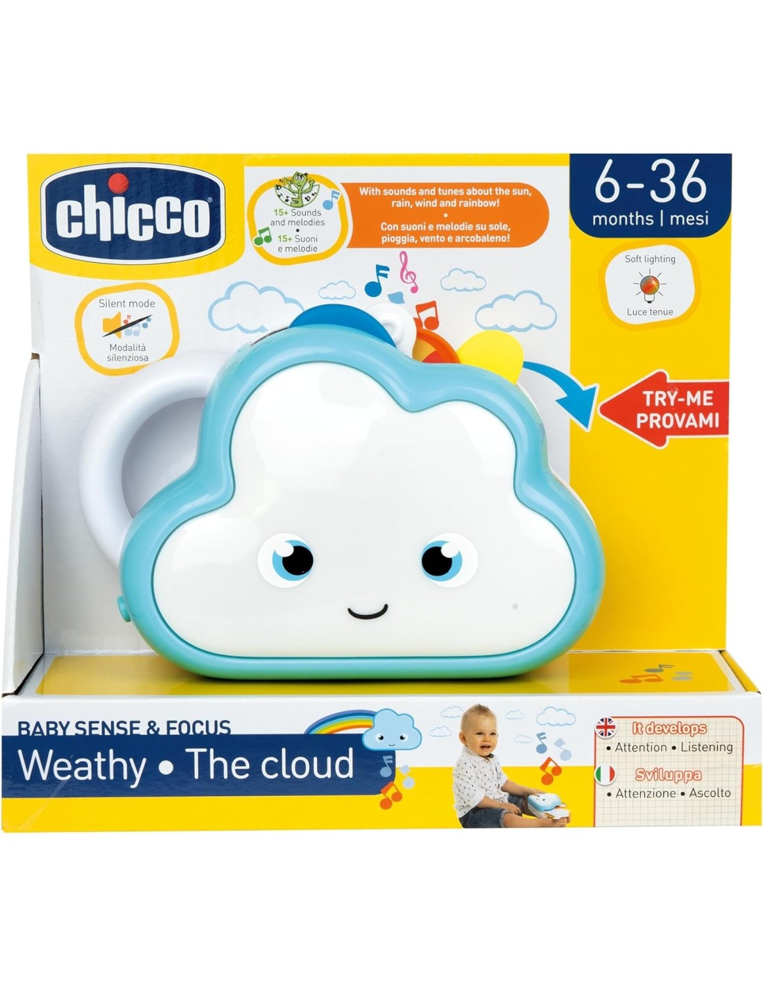 Chicco Weathy la Nuvoletta | Gioco Educativo con Suoni e Luci | Stimola Ascolto e Attenzione | shop in casa