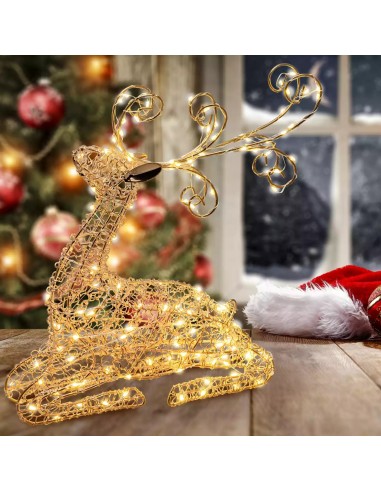 LUCI DI NATALE: vendita online Renna Natalizia da 30cm e 80 MicroLED con Timer - Decorazione Luminosa in Metallo in offerta